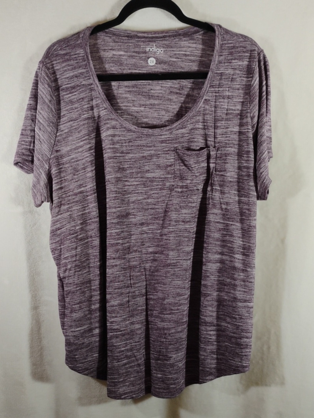 Indigo Women's Heathered Purple Scoop Neck Pocket Tee 2X